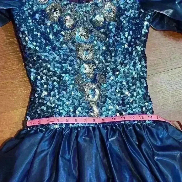 VTG Mike Benet Formals Blue Puff Sleeve Sweetheart Ribbon Prom Dress Size XS - Picture 7 of 11